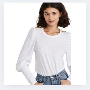 Veronica Beard Gold Button-Shoulder Long-Sleeve Tee | Size M